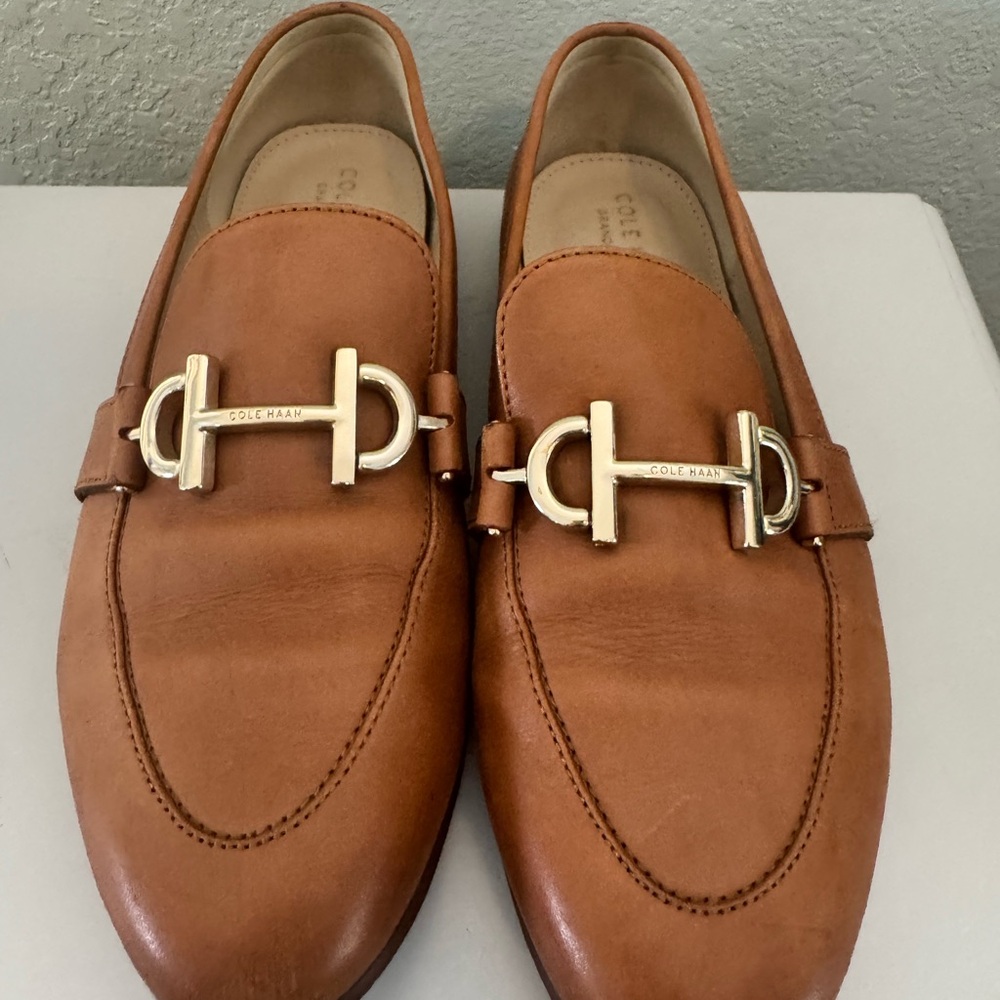 Cole Haan Cognac Leather Loafers with Gold Hardware